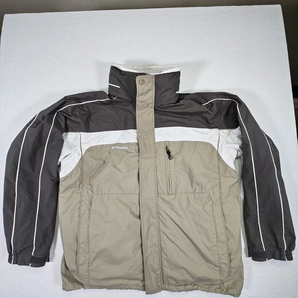 Columbia Mens XLT Interchange 3-in-1 Jacket Gray Brown Hooded Winter Coat